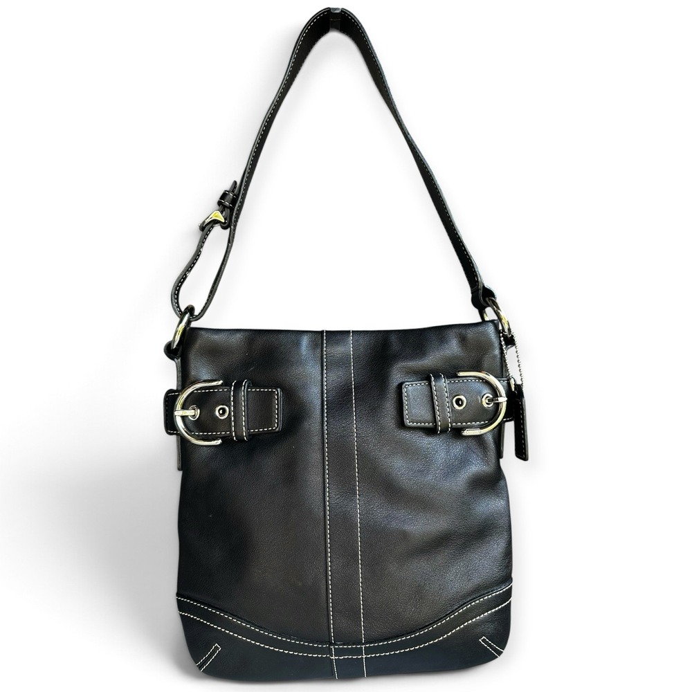 COACH VINTAGE SOHO SLIM Y2K DUFFLE BAG PURSE BLACK LEATHER BAG 1453